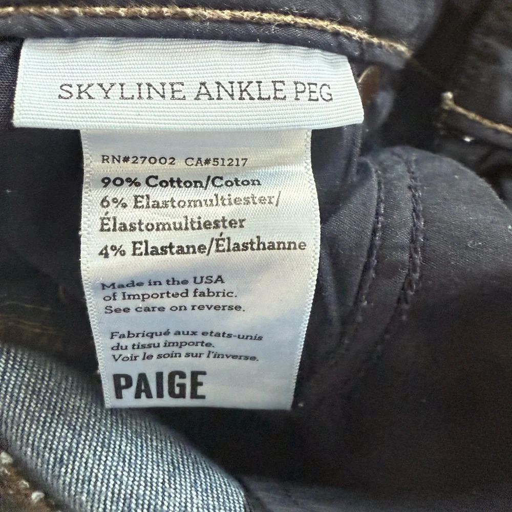 Paige Denim Skyline Ankle Peg Dixie Blue Jeans. Dark Wash. Size 28 - Picture 13 of 14